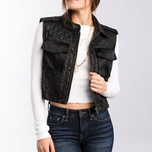 rag & bone Black Quilted Lambskin Leather Vest XS
